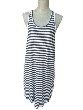 Aritzia Grey and White Striped Sleeveless Midi Dress /Beach coverup L